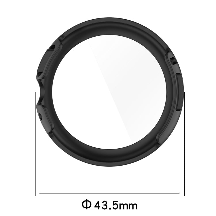 Black protective watch case with integrated tempered film, round fit; 43.5mm size