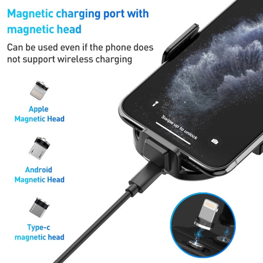 Wireless car charger holder with magnetic charging head and cable port