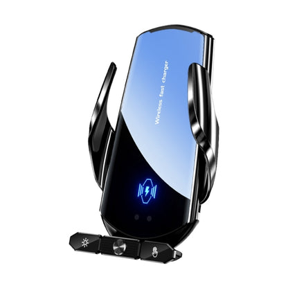 Black car air outlet wireless fast charging phone holder with blue LED indicator