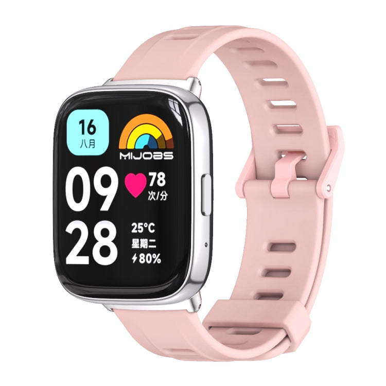 Pink TPU watch band with perforated strap, silver metal buckle, for smartwatch
