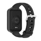 Black silicone watch band with perforated strap and metal clasp for a smartwatch