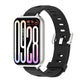 Black silicone watch band with perforated strap holes and metal clasp bracket