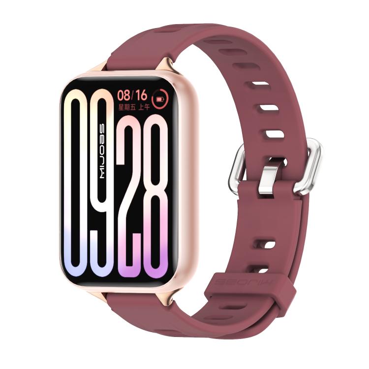 Silicone watch band with perforated holes, burgundy color, for smart watch