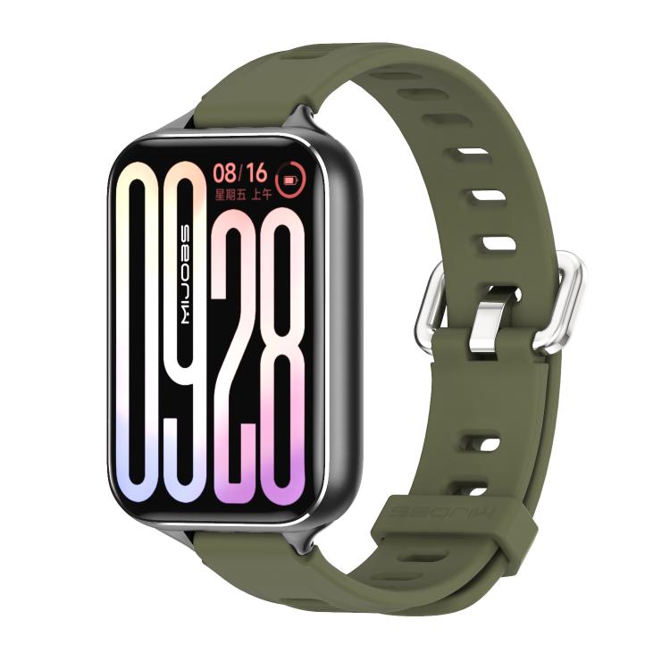 Silicone watch band with perforated holes, olive green color, for smart watch