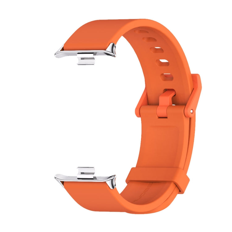 Silicone breathable watch band, orange perforated strap with metal clasp detail