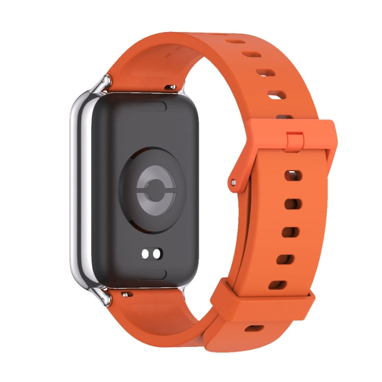 Silicone breathable watch band, orange perforated strap with adjustable buckle tab