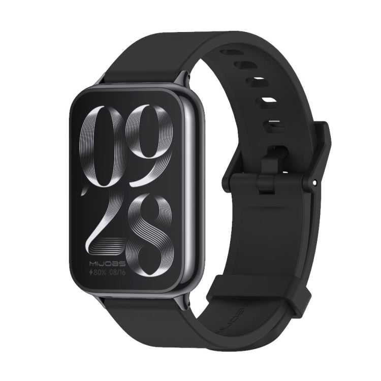Silicone breathable watch band, black perforated strap with metal clasp and buckle holes