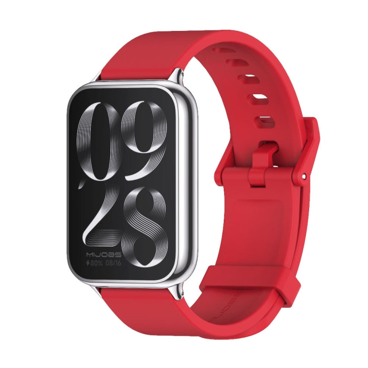 Silicone breathable watch band, red perforated strap with metal clasp and buckle holes