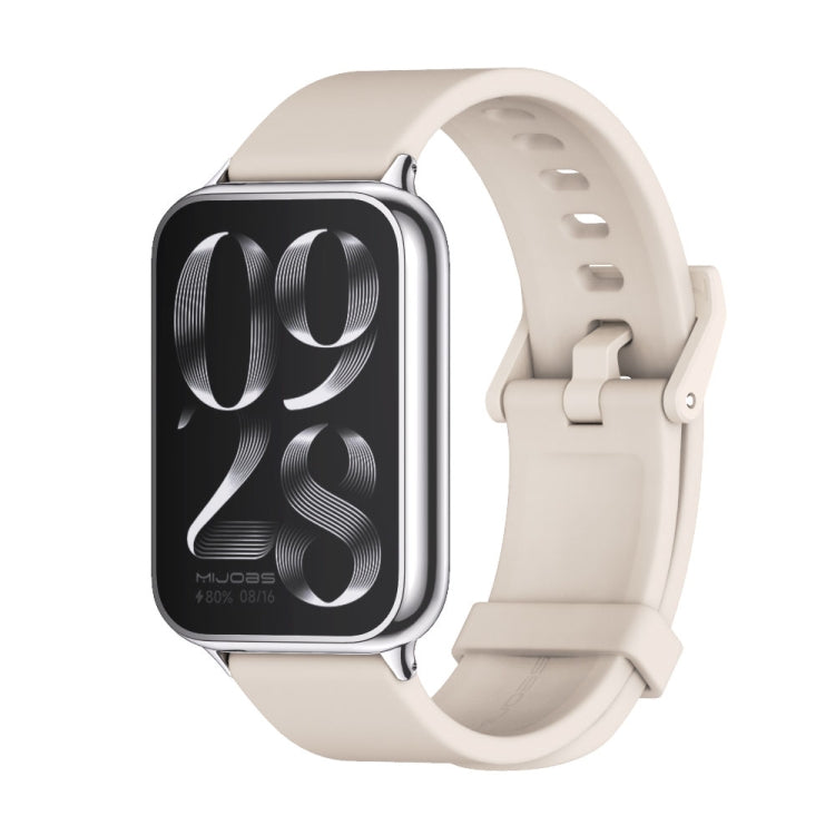 Silicone breathable watch band, cream perforated strap with metal clasp and buckle holes