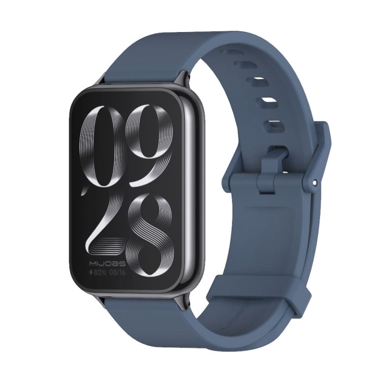 Silicone breathable watch band, grey-blue perforated strap with metal clasp and buckle holes