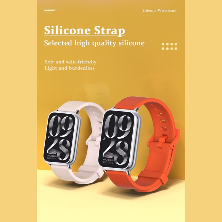 Silicone watch strap in orange and white with multiple hole perforations and buckle end