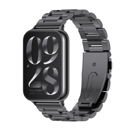 Black stainless steel watch band with three bead links for fitness tracker smartwatch