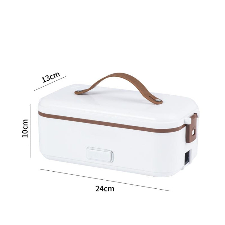 White electric lunch box with brown-trim handle and front control panel