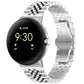 White stainless steel watch band with black checkered link pattern and metal clasp
