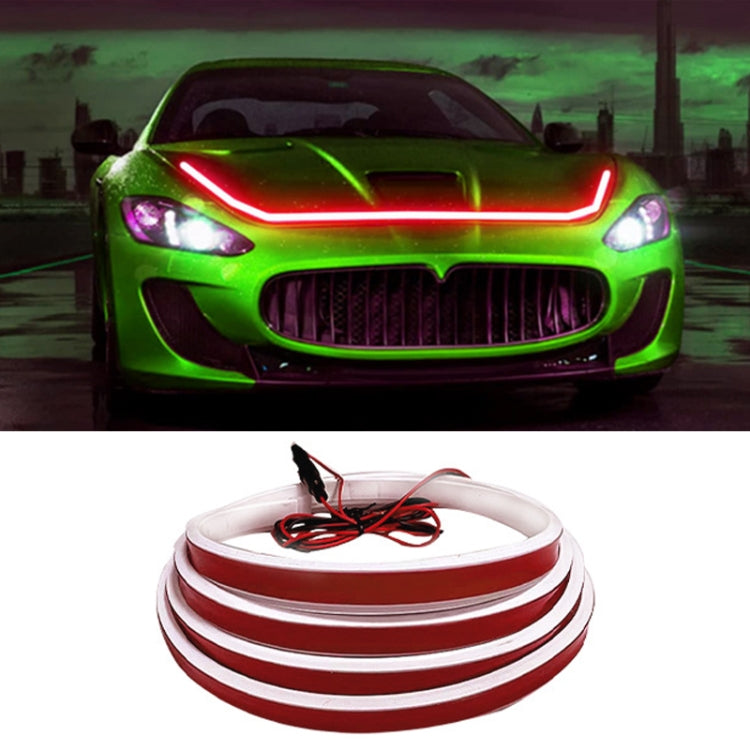LED hood light strips with red scan-through running light effect on a car