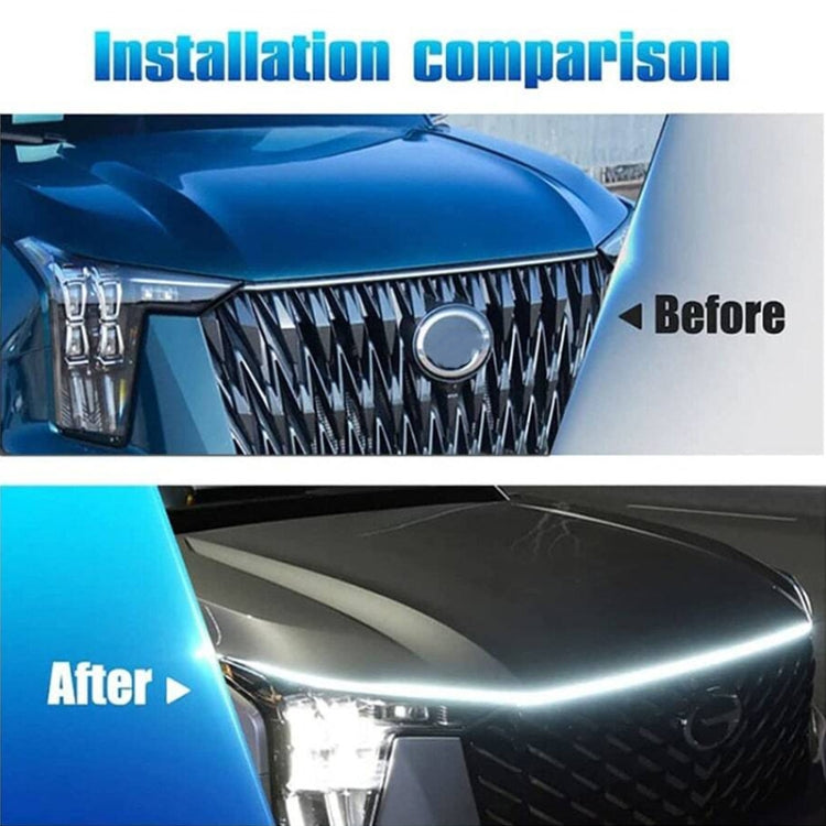 Installation comparison for LED hood lights: before and after on a car