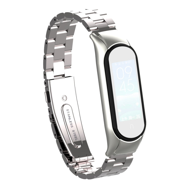 Silver stainless steel double-spring wrist strap with clasp for Mi Band 5