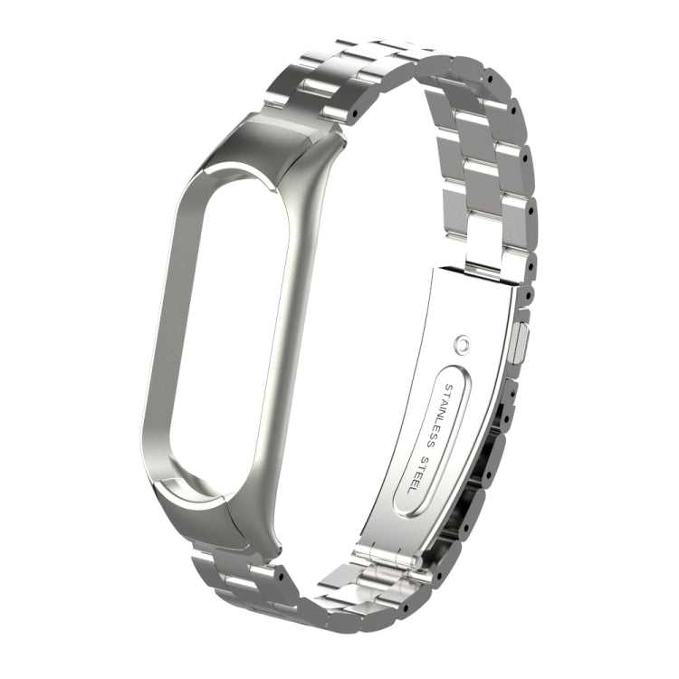 Silver stainless steel double-spring strap with link band and clasp for Mi Band 5