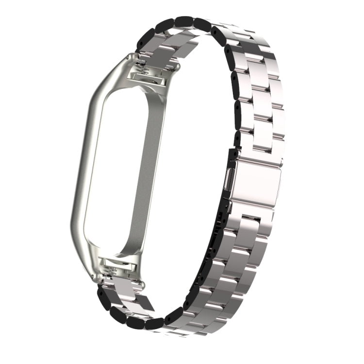 Silver stainless steel double-spring strap with link band and clasp for fitness tracker