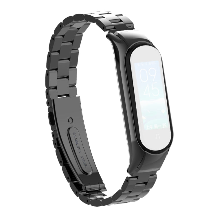 Black stainless steel double-spring wrist strap with clasp for Mi Band 5
