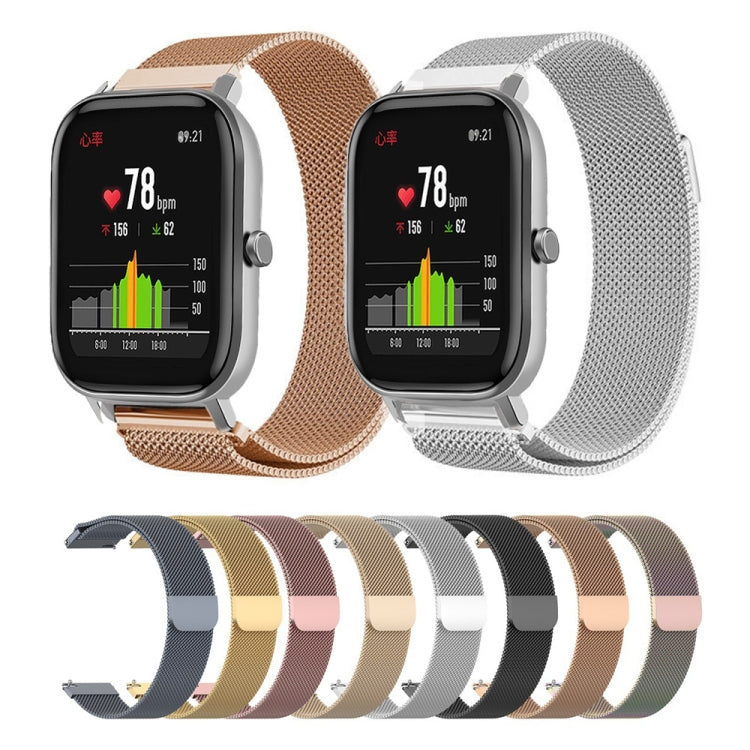 Milanese watch strap set with multiple colors, shown with a smartwatch