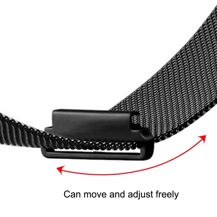 Black Milanese magnetic watch strap with adjustable clasp slider