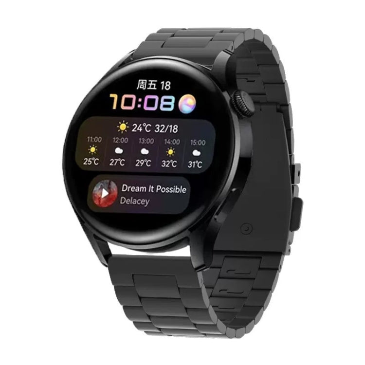 Black flat-link titanium steel watch band with secure fold buckle for Huawei Watch