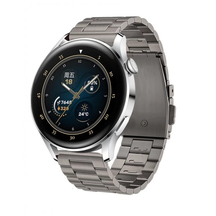 Dark gray flat-link titanium steel watch band with fold-over clasp
