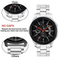 Silver stainless steel watch band with tight link fit and detailed close-up sections.