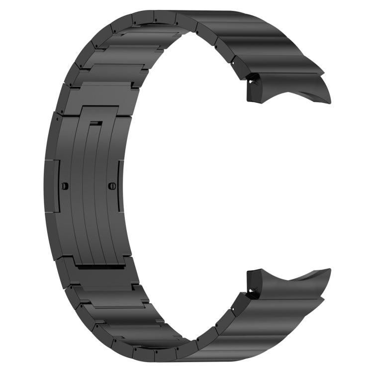 Dark gray metal watch band with one-bead link design and curved strap ends