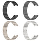 Four metal watch bands in black, dark gray, beige, and silver with one-bead links