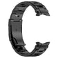 Black titanium metal watch band with button-style link segments and curved end