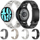 Silver and black titanium metal watch bands with button-style links shown together