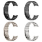 Multiple titanium metal watch bands in black and silver, button-style link views