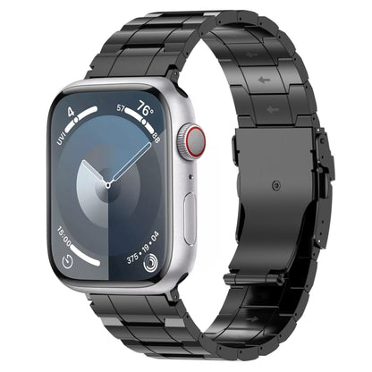 Titanium steel watch band with trapezoid links and safety buckle, black for Apple Watch