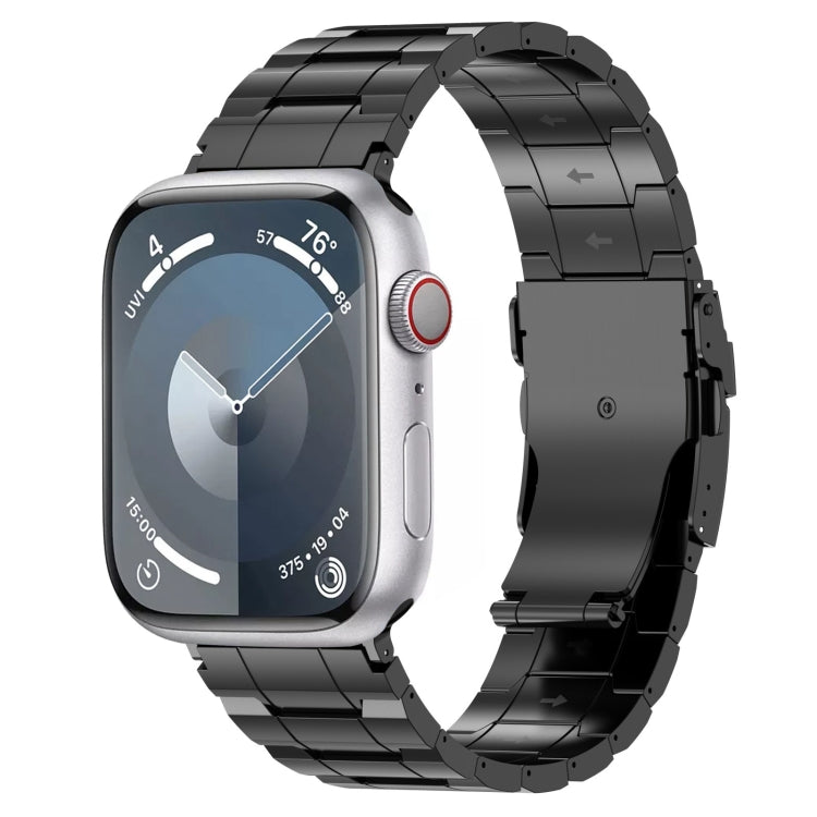 Safety buckle trapezoid stainless watch band with black link strap for smartwatch