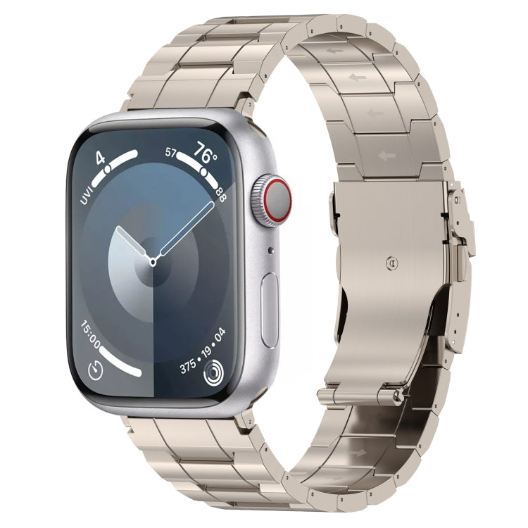 Titanium steel watch band with trapezoid links and safety buckle, silver for Apple Watch