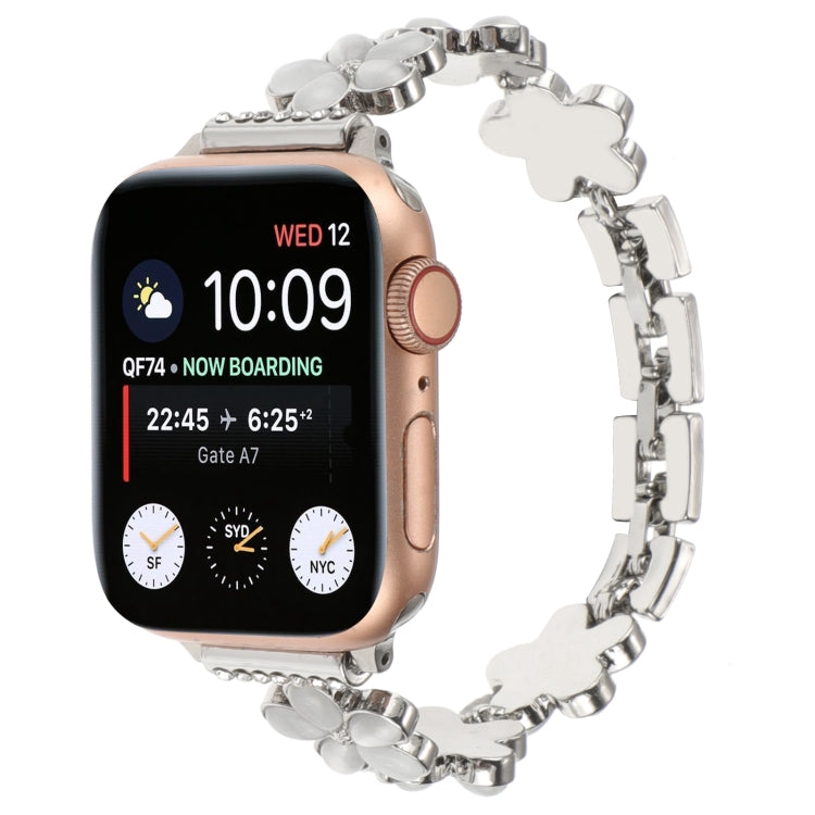 Silver 5-petaled flower chain watch band with metal flower charms