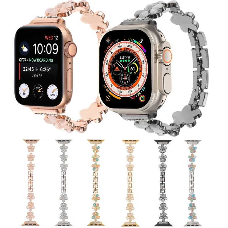 Set of five-petal flower chain watch bands in rose gold and silver tones
