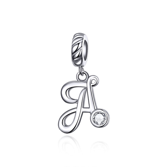 S925 Sterling Silver 26 English Letter Beads DIY Bracelet Necklace Accessories, A, B, C, D, E, F, G, H, I, J, K, L, M, N, O, P, Q, R, S, T, U, V, W, X, Y, Z