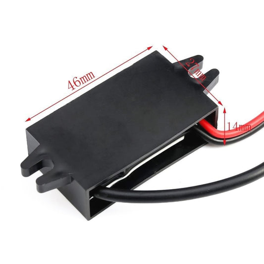 Car DC-DC converter module with mounting ears and red/black power leads