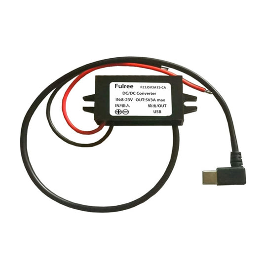 Car DC-DC power converter module with USB-C output plug and red/black input wires