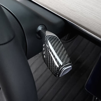 Carbon fiber-pattern turn signal lever protective cover, black with white accent strip