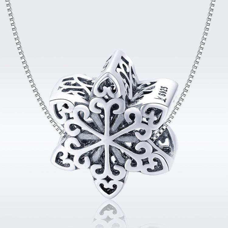 Sterling silver snowflake charm bead on chain necklace, filigree pattern