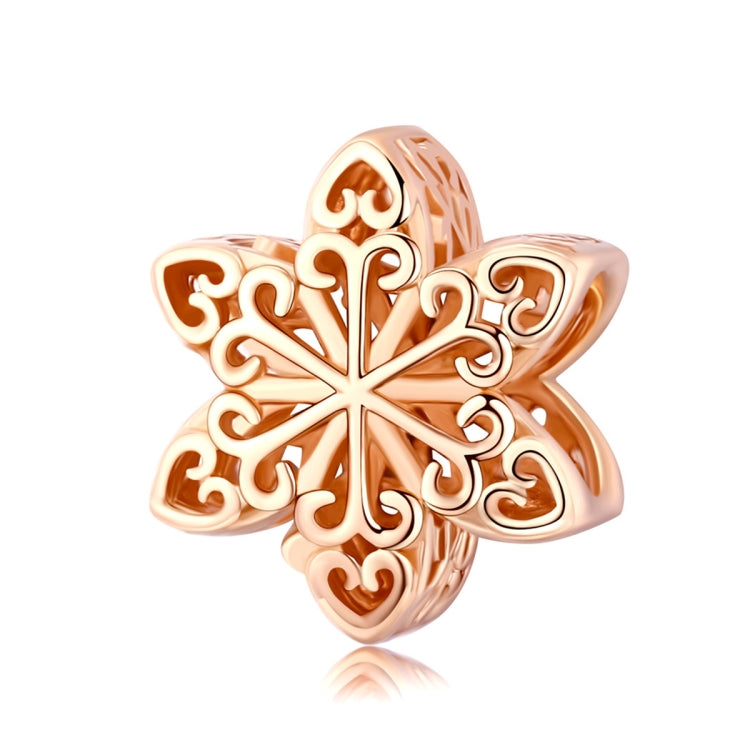 Rose gold snowflake charm bead with filigree cutouts, for DIY bracelet or necklace