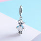 Sterling silver boy charm bead with crystal-studded bail and dangling figure