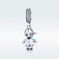 Sterling silver boy charm bead with blue shirt and crystal-studded loop