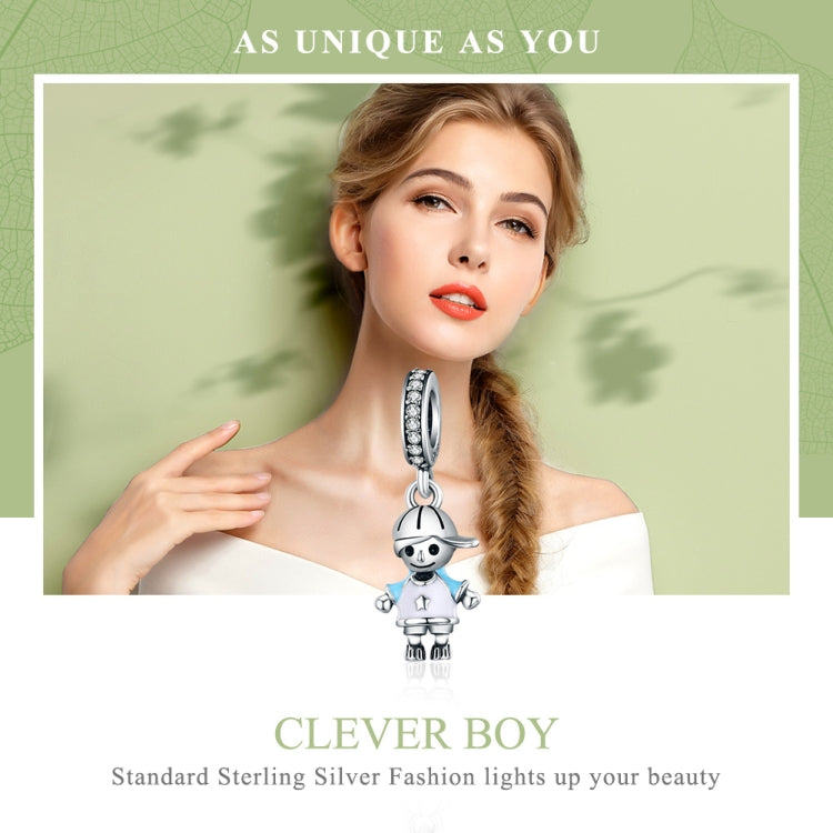 Sterling silver boy charm bead pendant for bracelet or necklace