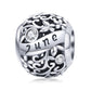 Sterling silver birthstone charm bead with June script and clear crystal accents