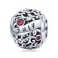 Sterling silver birthstone charm bead with July script and red crystal accents